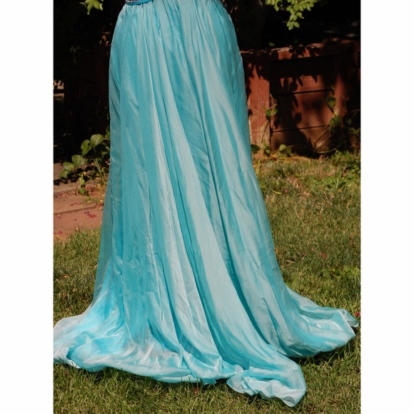 La Femme Light Blue Strapless Beaded Prom Dress - Picture 2 of 5